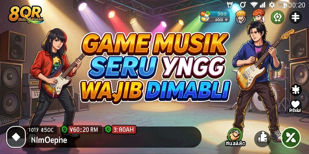 Tampilan gameplay 8QR yang menarik dengan berbagai lagu.