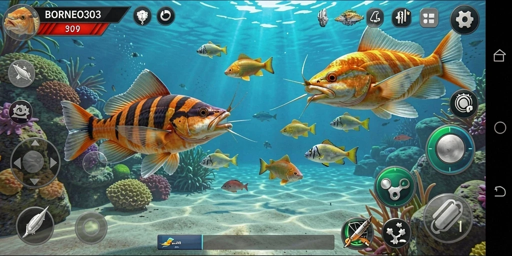 Tampilan gameplay Tembak Ikan yang seru dan mengasyikan di BORNEO303.