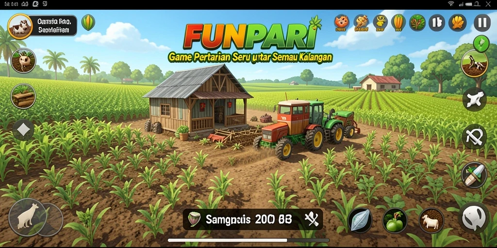Tampilan gameplay FUNPARI yang menarik dengan aktivitas bertani.