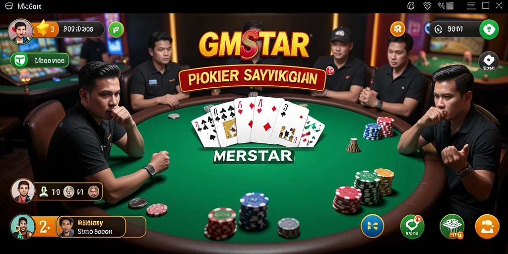 Tangkapan layar permainan GMSTAR dengan suasana poker yang mendebarkan.