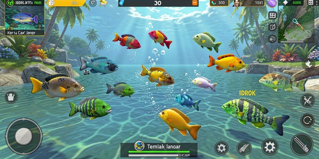 Tangkapan layar gameplay IDROK menunjukkan aksi tembak ikan yang seru.