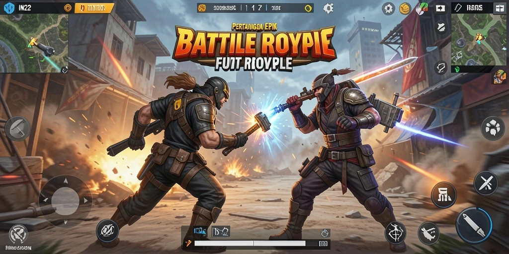 Tangkapan layar dari gameplay seru di IN22 dengan aksi Battle Royale.