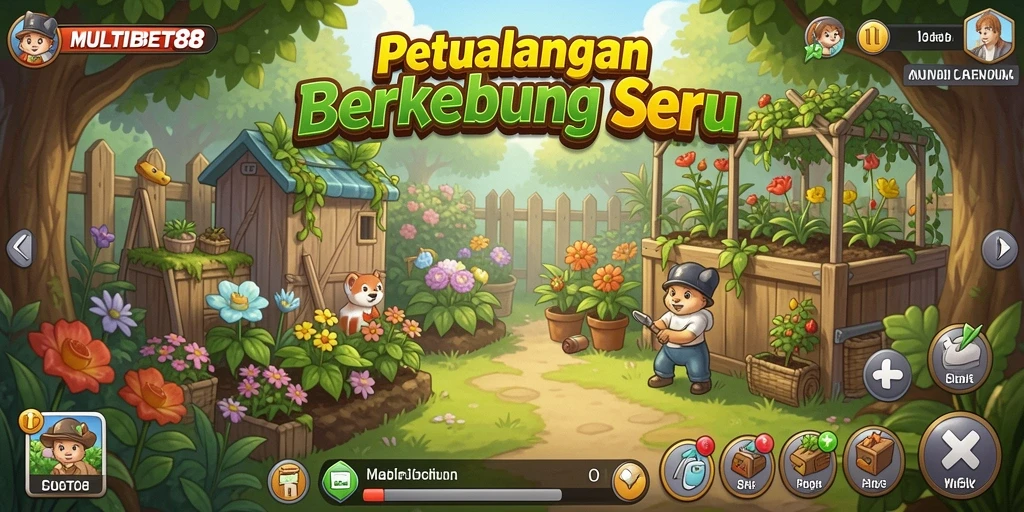 Screenshot gameplay MULTIBET88 menampilkan kebun yang indah dan penuh warna.