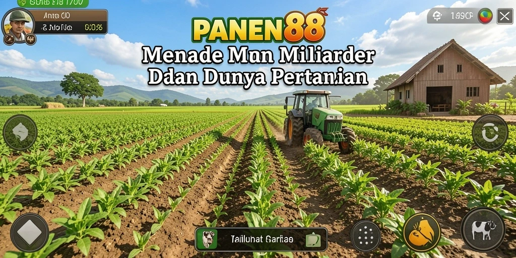 Tampilan utama gameplay PANEN88 dengan ladang yang subur.