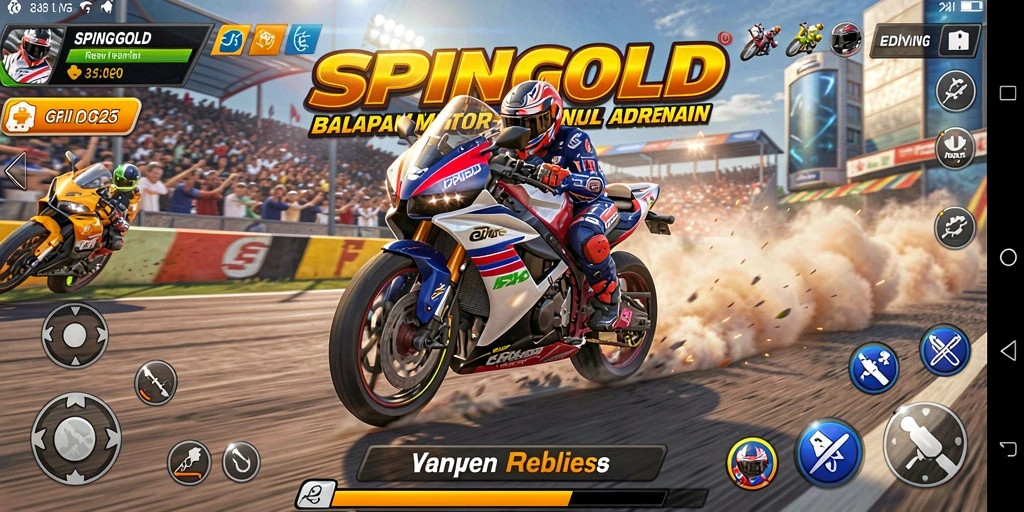 Gameplay SPINGOLD yang menegangkan dan penuh aksi balapan motor.