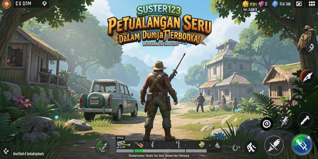 Screenshot gameplay SUSTER123 menunjukkan dunia terbuka yang luas dan detail.