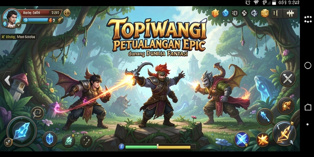 Tampilan gameplay TOPIWANGI yang menampilkan pertarungan seru dan eksplorasi dunia.